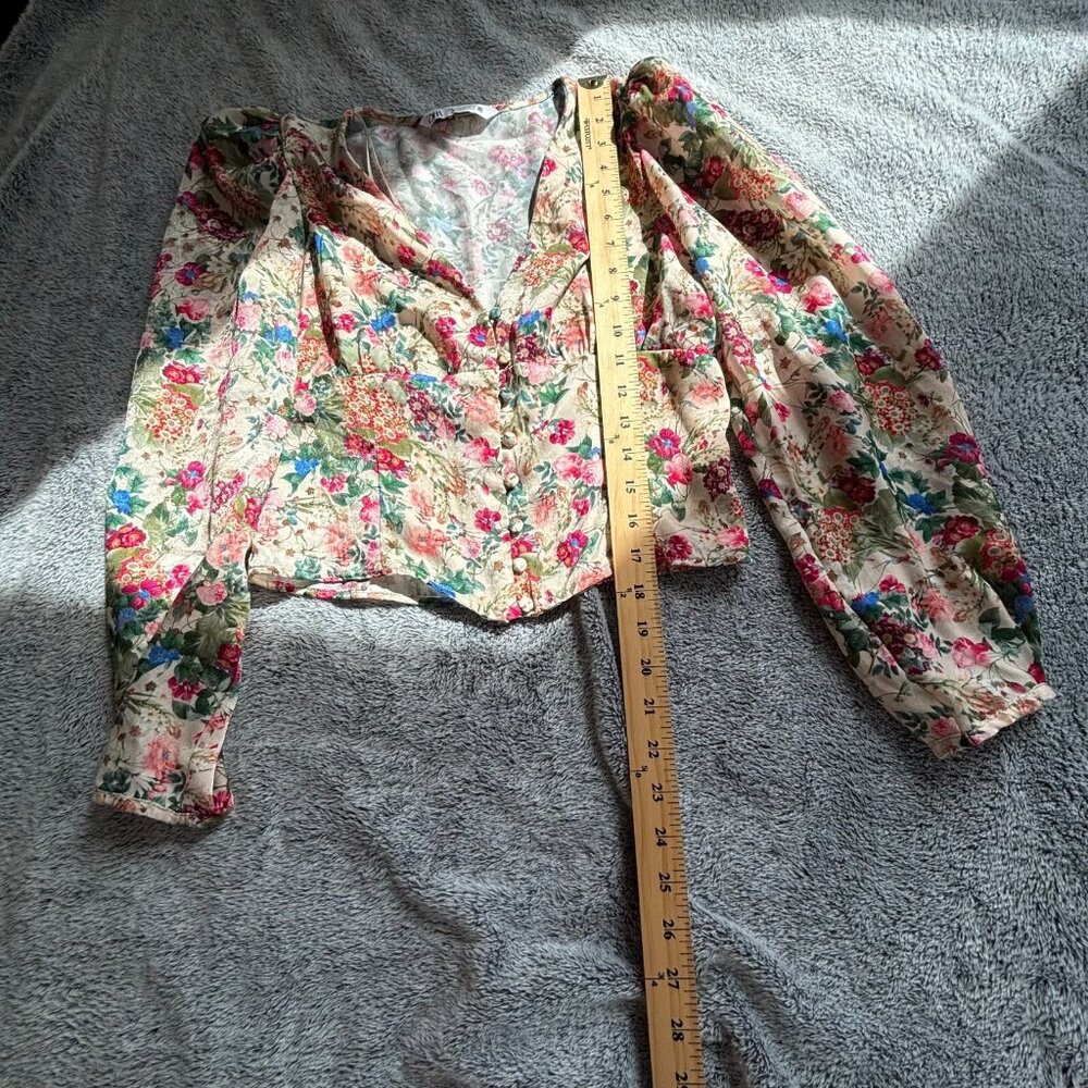 Zara Women Top Small Babydoll Romantic Floral Cropped Button Up Satiny Y2K 18126 - Picture 4 of 7